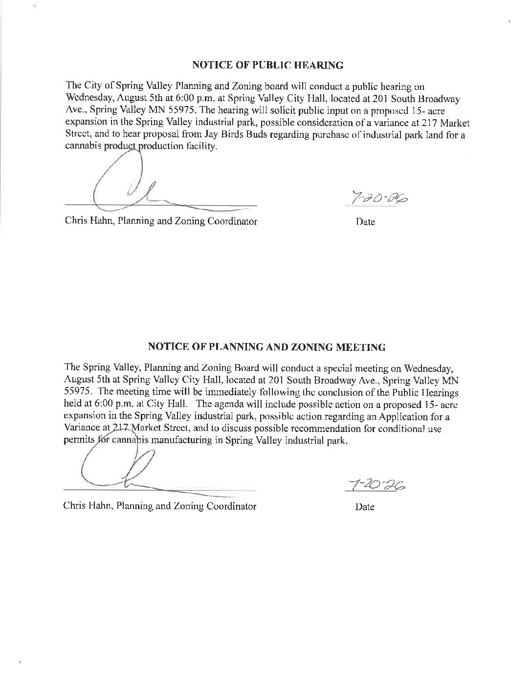 Public Notice August 5, 2026