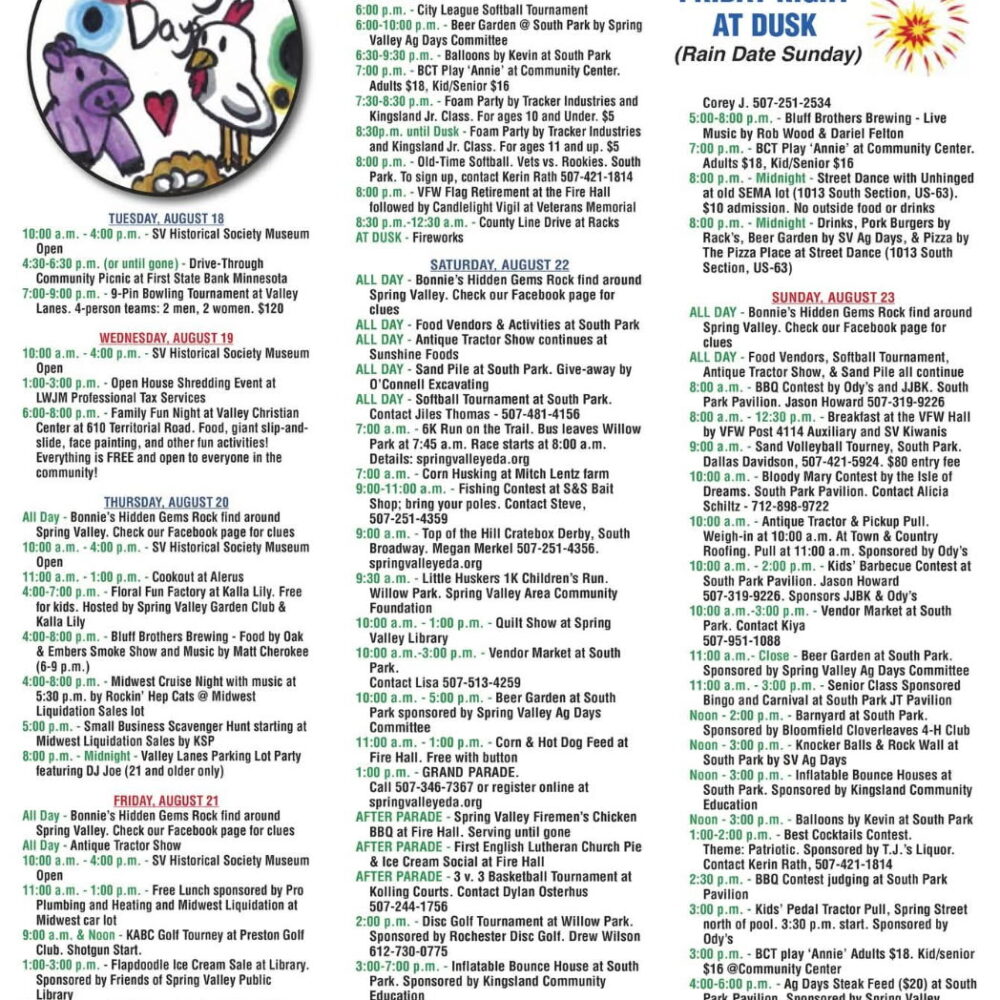 View the 2026 Spring Valley Ag Days Schedule Here